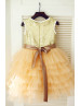 Gold Sequin Champagne Ruffle Tulle Knee Length Flower Girl Dress